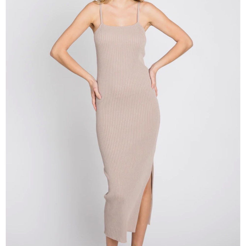 Pink Blush - Taupe Ribbed Dress